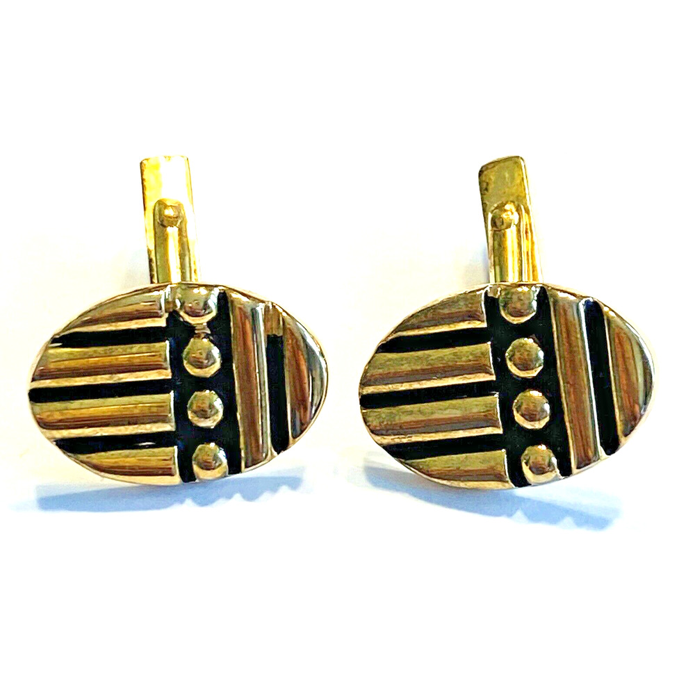 Vintage Mid Century Cufflinks Goldtone & Black Brutalist Geometric Signed SWANK